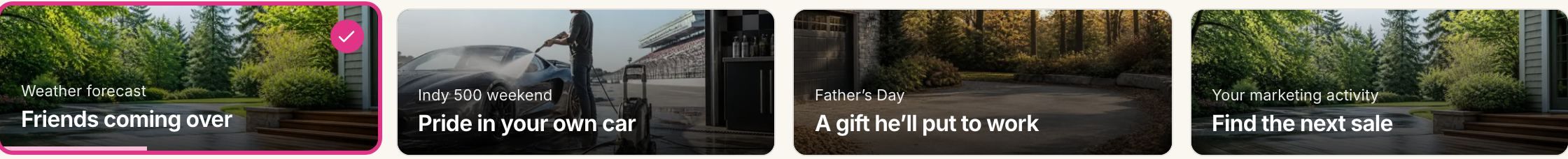 New moments for the ACME washer: friends coming over, Indy 500 weekend, Father’s Day, your marketing activity