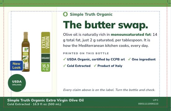 extra-virgin olive oil · a US grocery chain: Shelf talk card