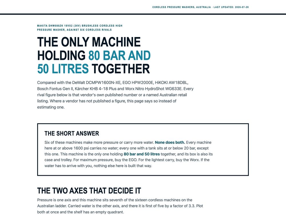 Comparison against six rivals, Makita DHW080ZK, for Kogan, made by SalesChef