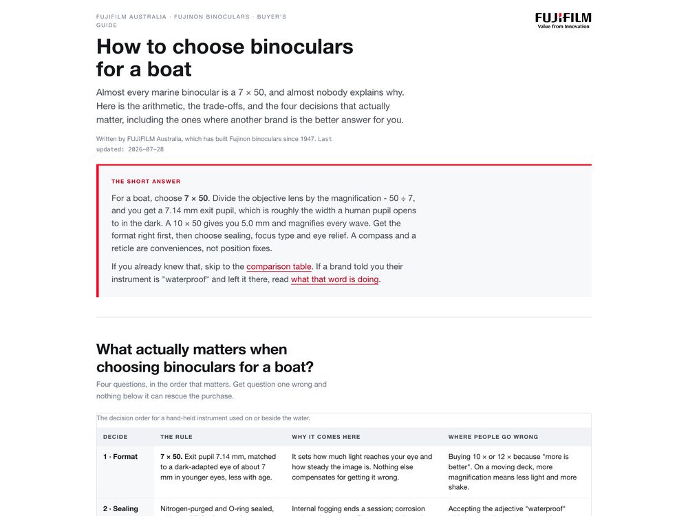 Buying guide, Fujinon 7x50 binoculars, for Fujifilm, made by SalesChef