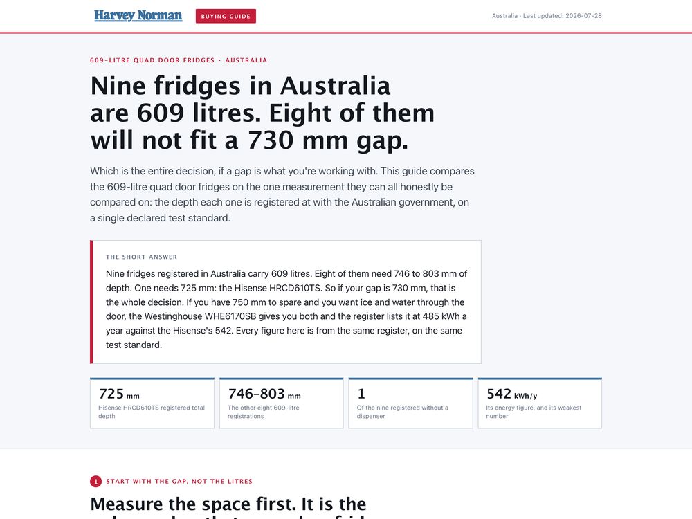 Comparison guide, Hisense HRCD610TS fridge, for Harvey Norman, made by SalesChef