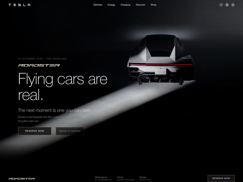 Launch page, Roadster, for Tesla, made by SalesChef