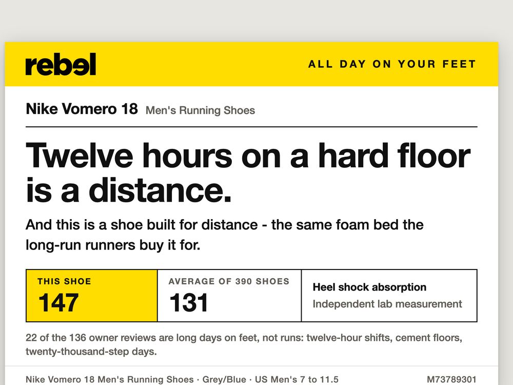 Shelf ticket, Nike Vomero 18, for Rebel Sport, made by SalesChef