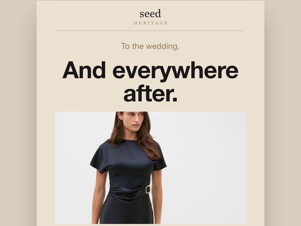 Store poster, Satin Draped Column Dress, for Seed Heritage, made by SalesChef